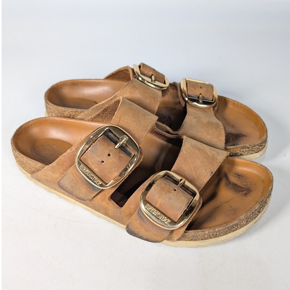 Birkenstock Arizona Big Buckle Cognac Oiled Leather Sandals Womens 38 L7 M5